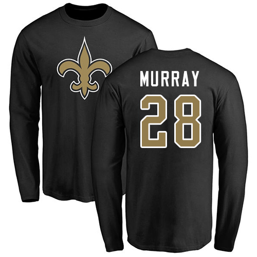 Men New Orleans Saints Black Latavius Murray Name and Number Logo NFL Football #28 Long Sleeve T Shirt